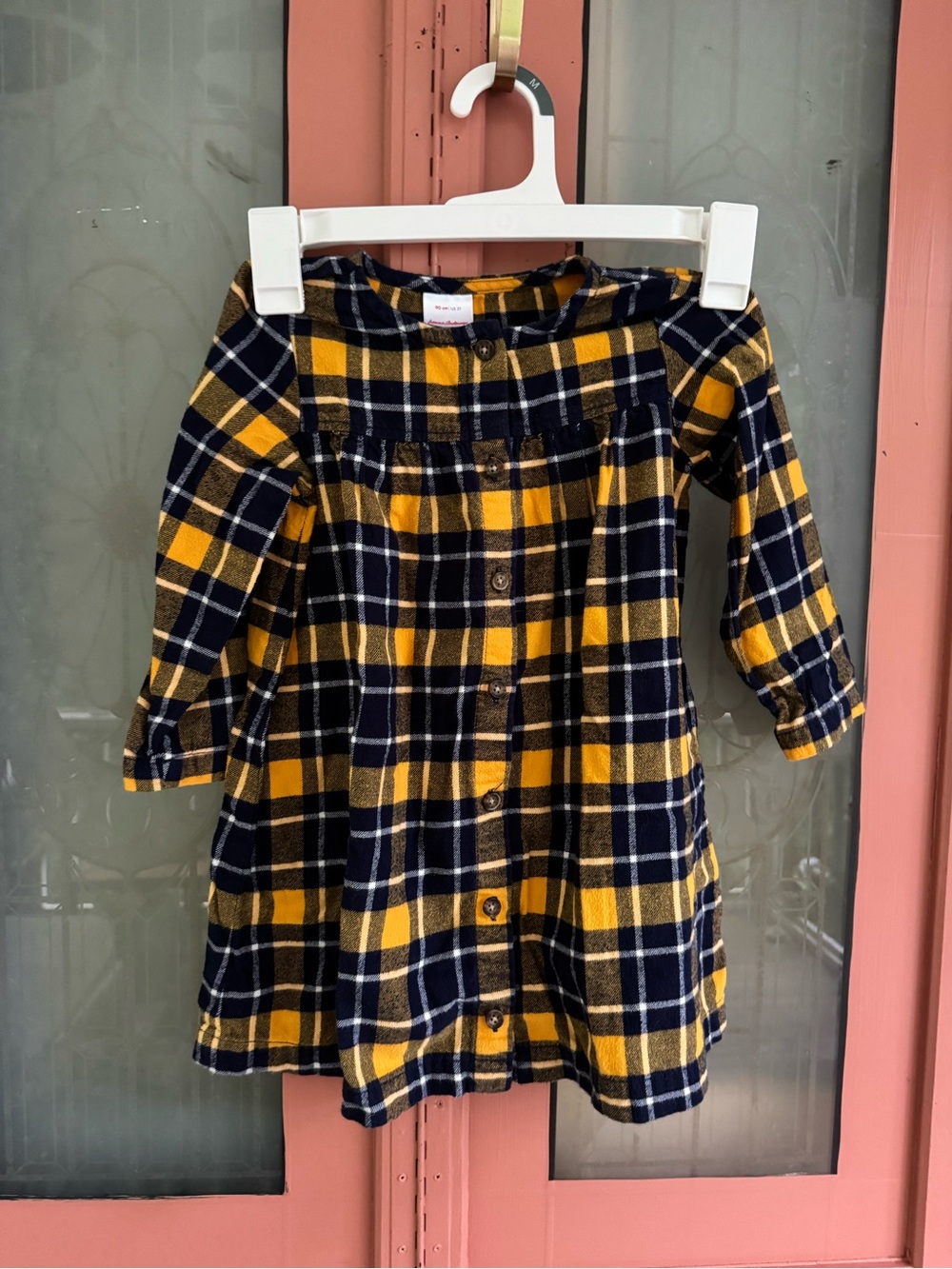 Hanna Andersson Yellow and Navy Plaid Button-Front Dress